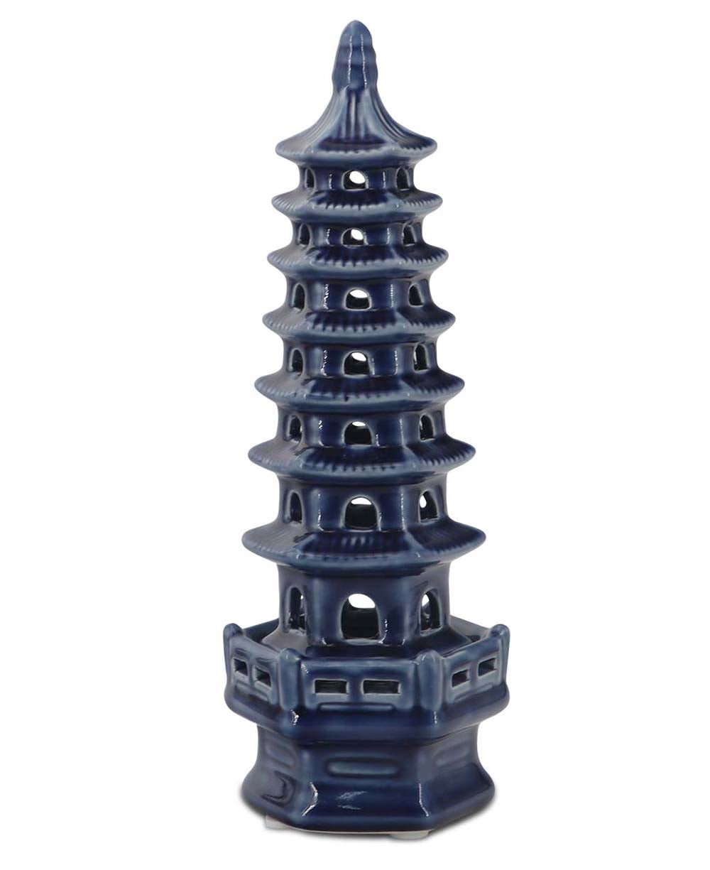 Zen-Inspired Porcelain Tall Pagoda Sculptures, Sold Individually - Home Blue Small