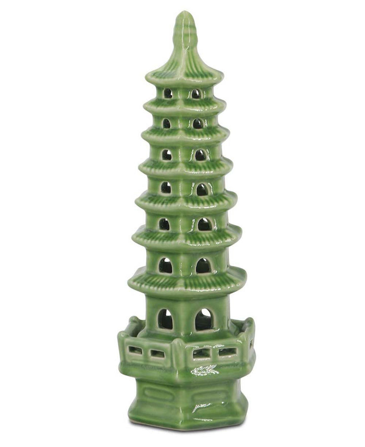 Zen-Inspired Porcelain Tall Pagoda Sculptures, Sold Individually - Home Green Small